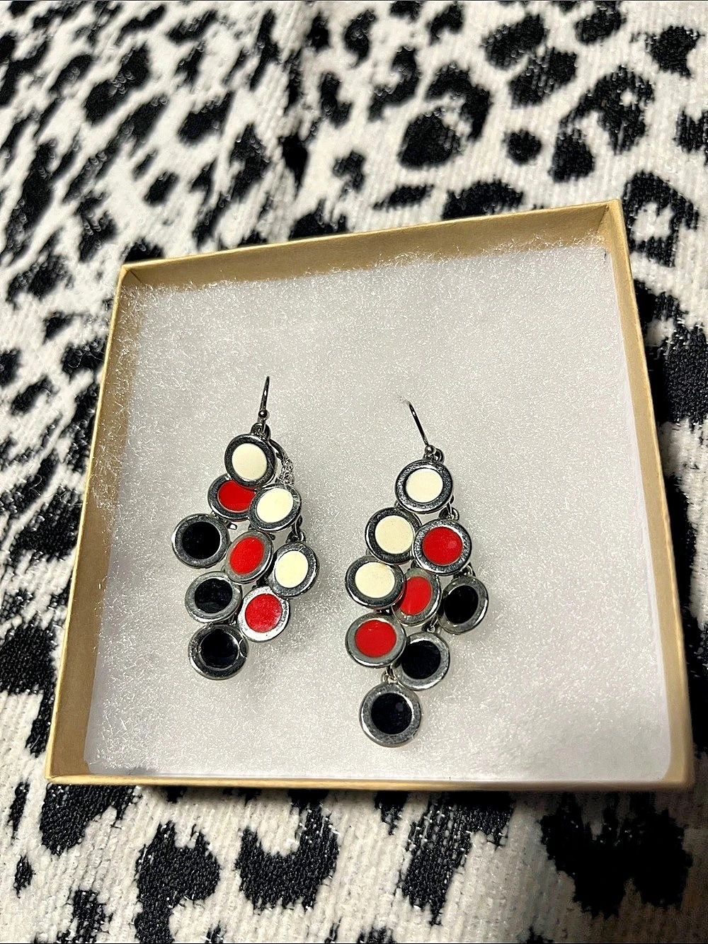Vintage sterling, black, red and white earrings